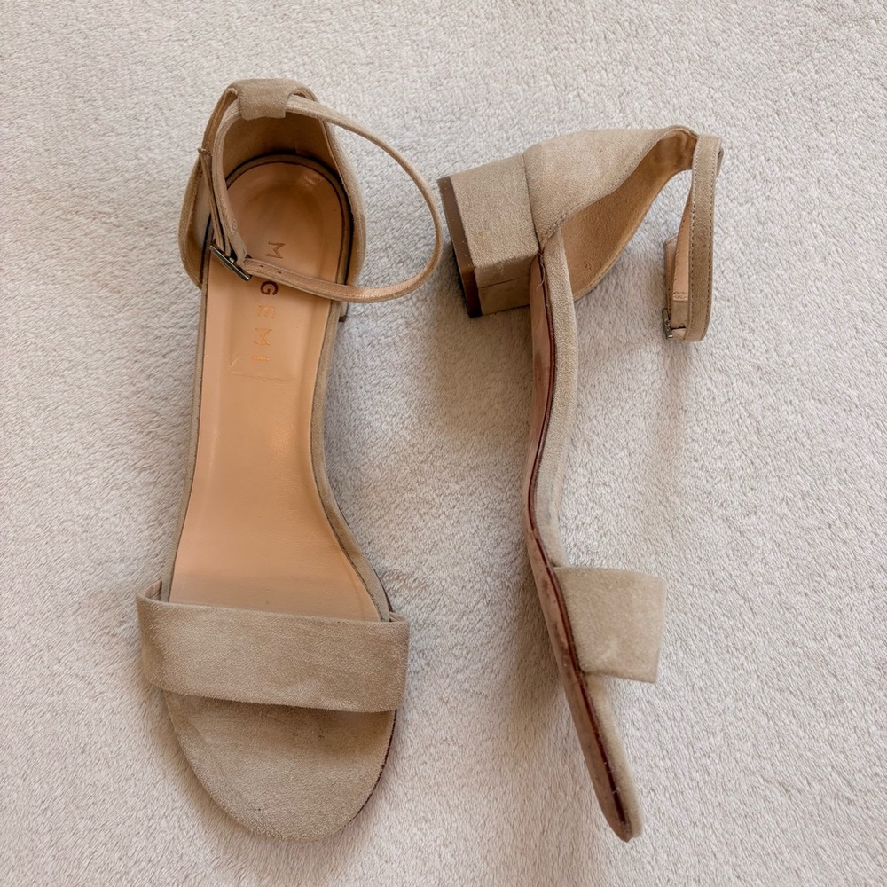 M. Gemi Tan Suede Open-Toe Ankle Strap Sandals Sz 38